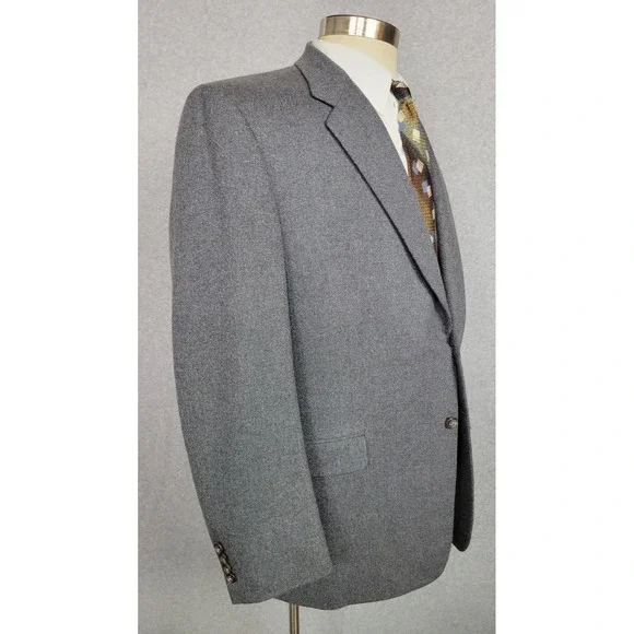 Hickey Freeman Mens Cashmere Sport Coat Jacket Gray Blue‎ 48R